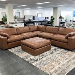 Ashley Leather Caramel Sectional Sofa 