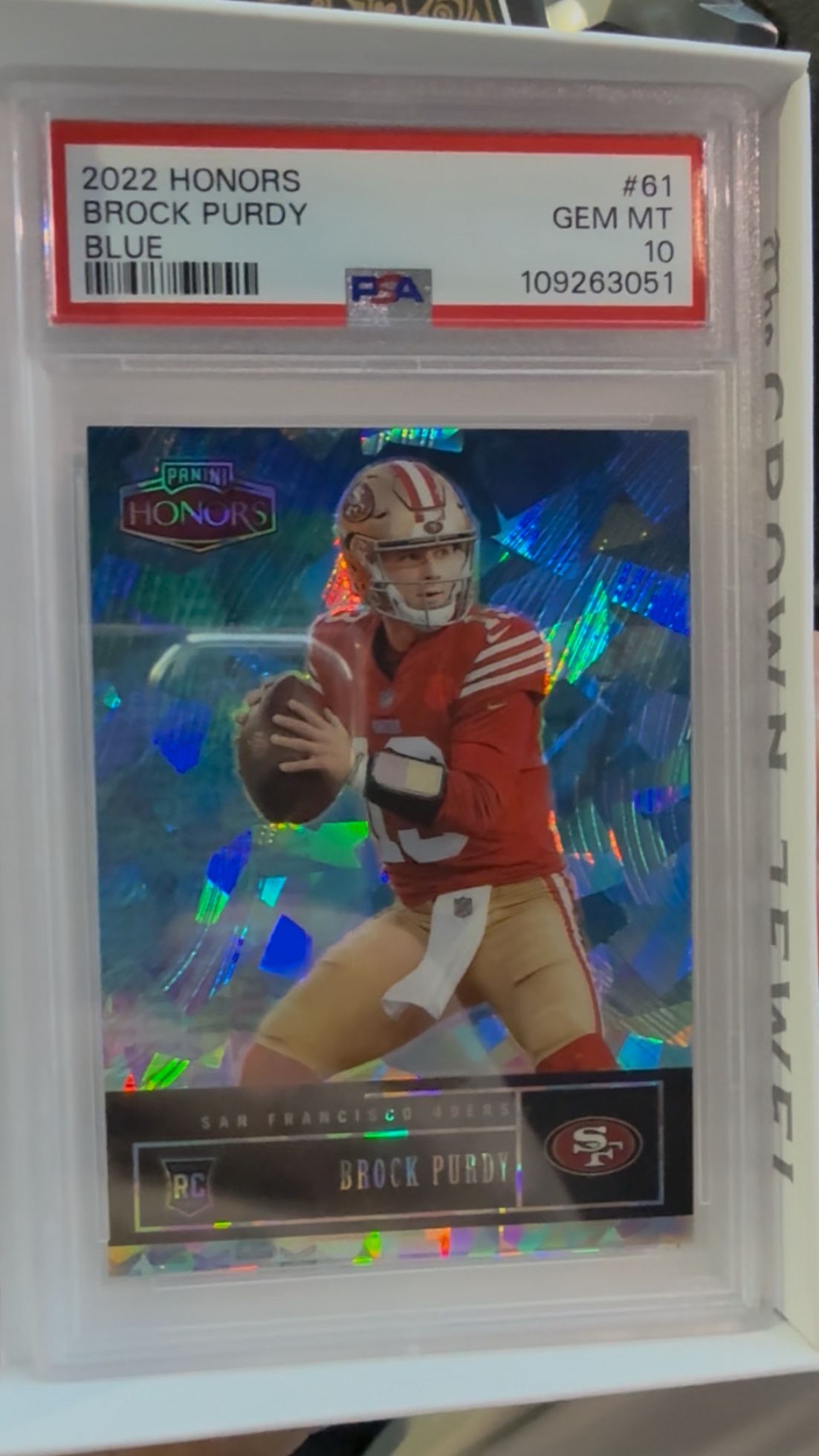 2022 Panini Honors Brock Purdy Blue Ice Prizm Rookie 06/15 PSA Slab Gem Mint 10