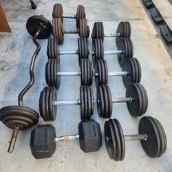 Dumbbells And Curl Bar. 740 Lbs Total Weight  / Gym Equipment. 
