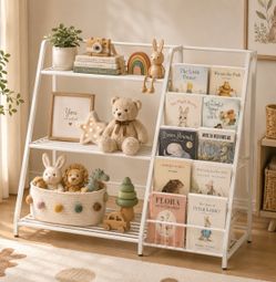 White Metal Kids Bookshelf and Toy Storage Organizer