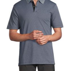 Theory Micro Checked Pima Cotton Blend Polo Eclipse/Olympic Plaid Jacquard Size M 