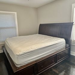 Beautiful Solid Wood King Bed Frame w/ Storage Drawers – $450 (OBO)