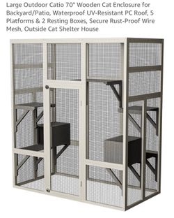 Large Outdoor Catio 70" Wooden Cat Enclosure House