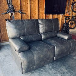Dark Brown Leather Reclining Couch and Love Seat