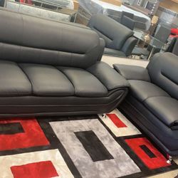 black sofa and loveseat set, also available in white and gray