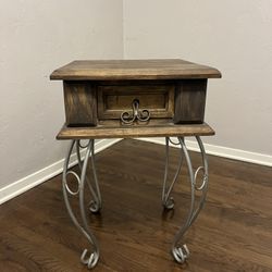 Vintage wood and iron side table
