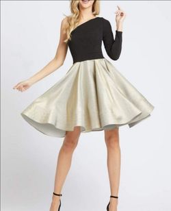 MAC DUGGAL - One Sleeve Black/Gold Flare Dress