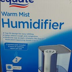 Humidifier Equate Warm Mist Humidifier, Visble, FIlter Free, White & Blue, Top Fill, 1.3 Gallon, Big Water Capacity