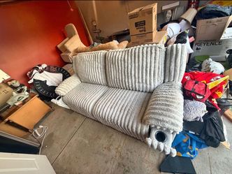 Gray Ribbed Fabric oversized reclining loveseat