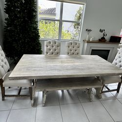 Solid Wood Dining Table Set w/ 4 Chairs + Bench (Neutral / Restoration Style)