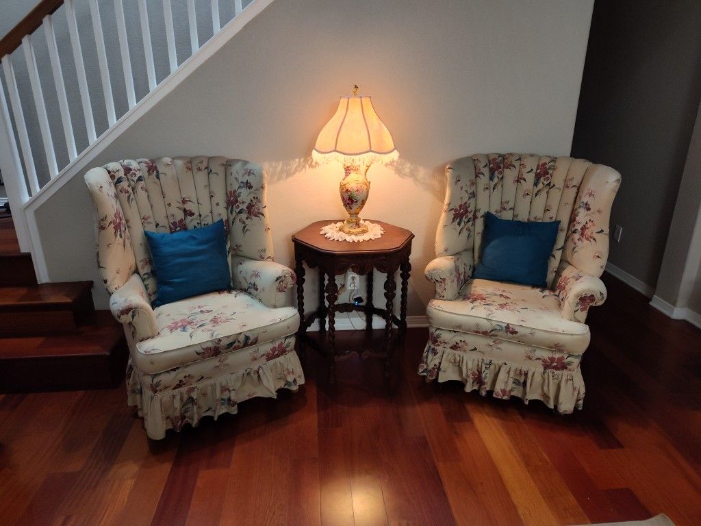 Vintage Floral Wing Back Chairs