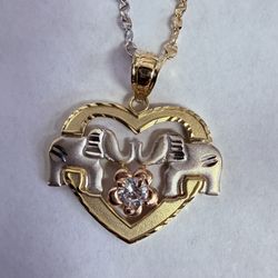 14K 3-Tone Gold Elephant & CZs