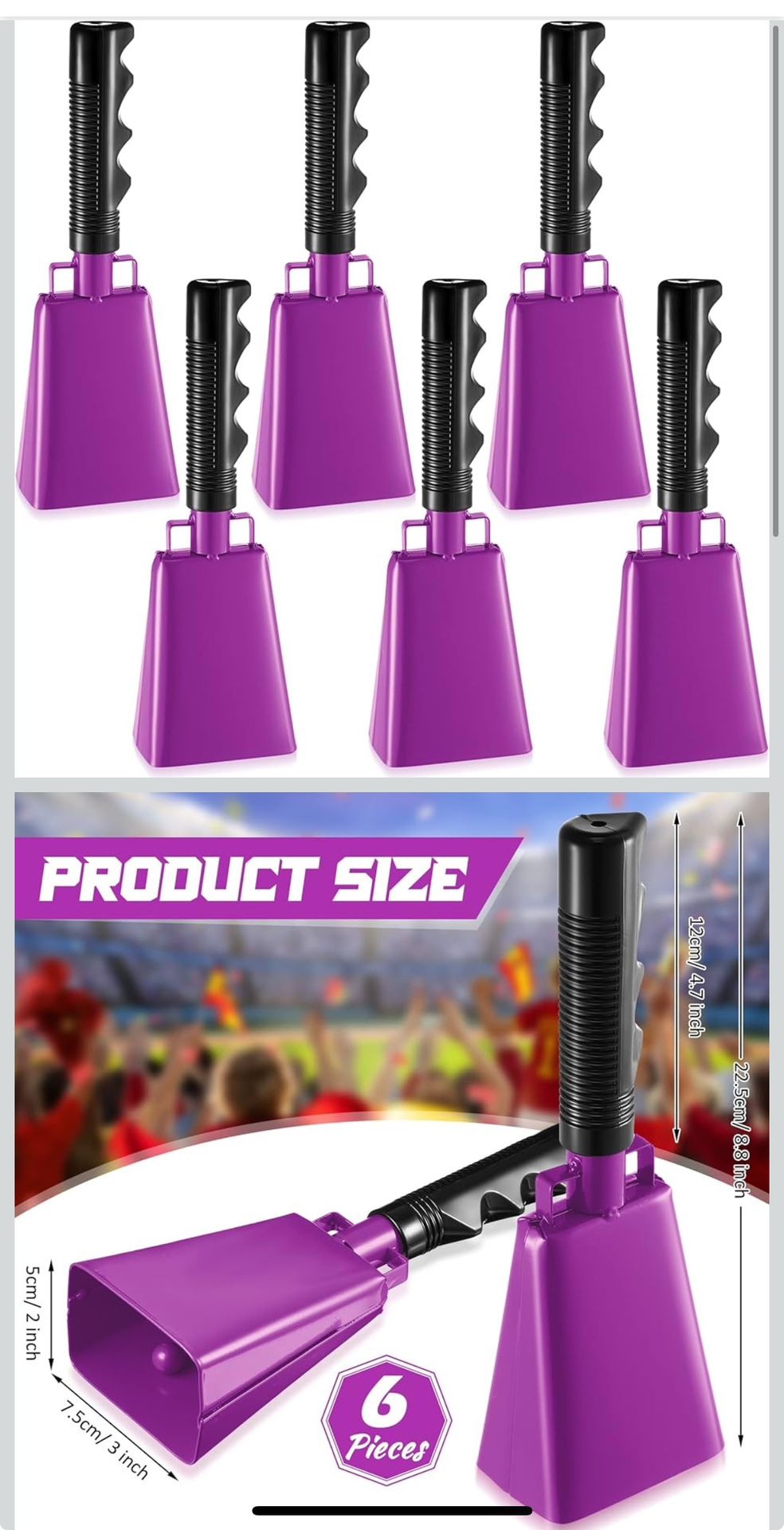 6 Pack Of Purple Cowbells For Sporting Events
