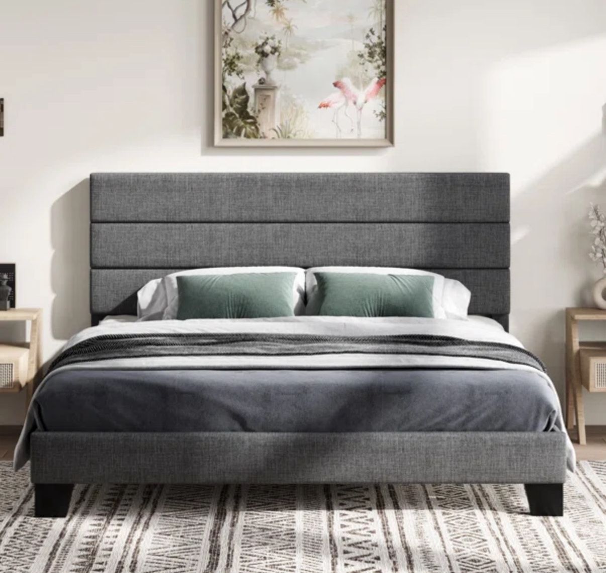 Wayfair King-sized Platform Bed With Upholstered Fabric (Gray)