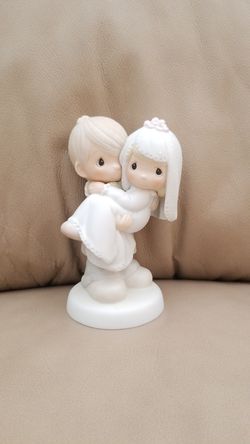 Precious moments collectible, figurine, glass, decor, antique, wedding, wedding cake topper, bride & groom
