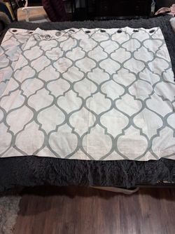 Set of 2 Cream & Gray Moroccan Pattern Linen Blend Grommet Curtains W50”xL56”