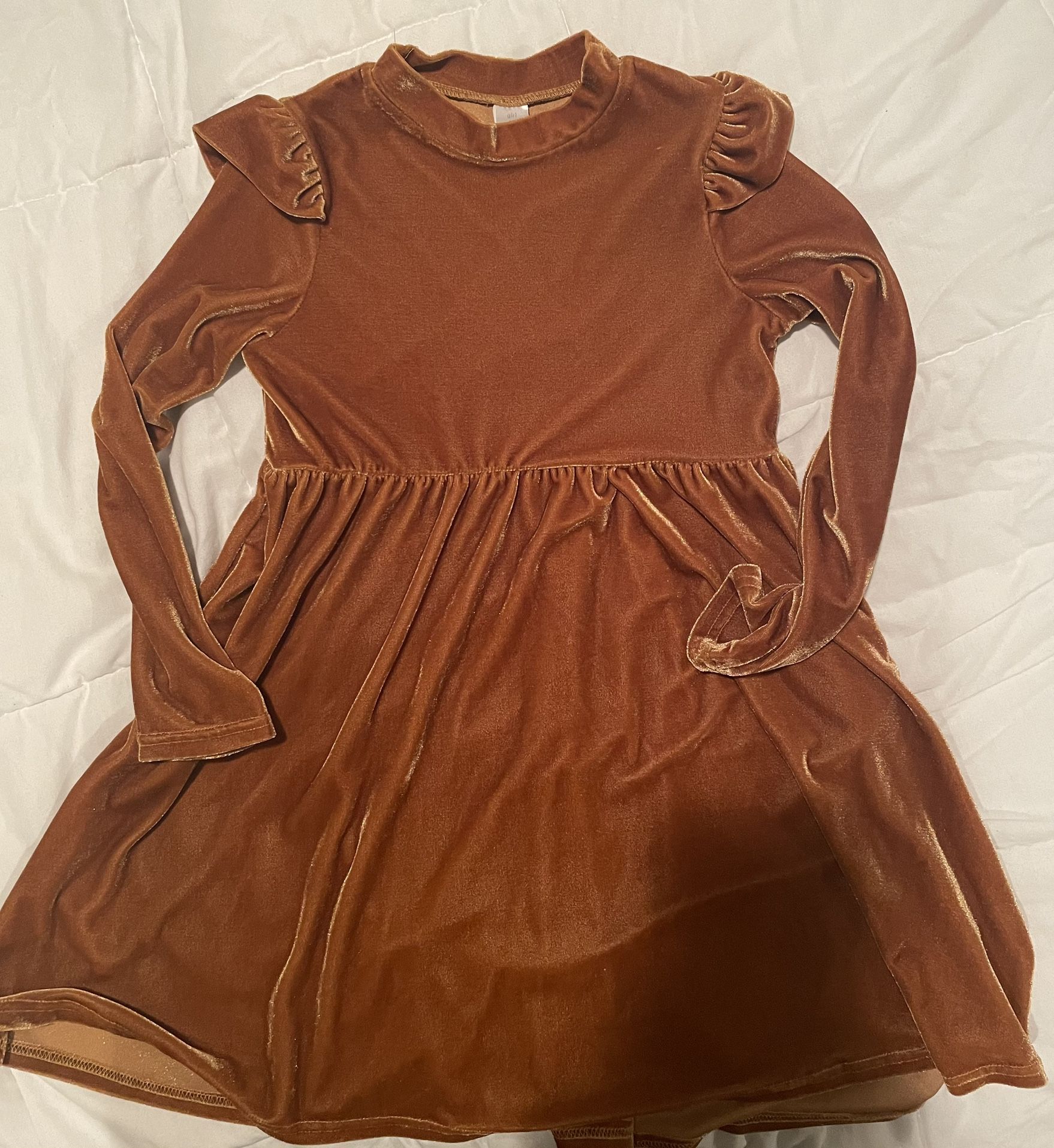 New Golden Brown Velour Girls Dress Size 6 