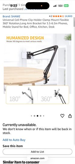 Universal Cell Phone Clip Holder Clamp Mount – Flexible Long Arm  Stand 360° Rotation