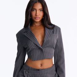 Fashion Nova Pinstripe Wrap Pant Set