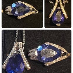 Pear Shape Genuine Color Change Fluorite & White Zircon Infinity Ring 8 Pendant & Necklace 