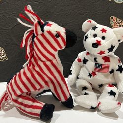 TY BEANIE BABIES REPRESENTING AMERICA - DONKEY AND TEDDY BEAR