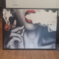 Kiss Smoke Blaze Money Canvas Art Black Framed