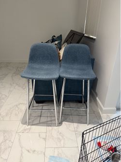 Set of 2 Blue Counter Height Bar Stools