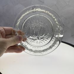 (1) vintage Blenko glass ashtray featuring a pressed lotus flower design in the center.  Blenko Glass Company, known for its handcrafted American art 