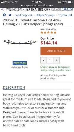 Tacoma Rear helper springs
