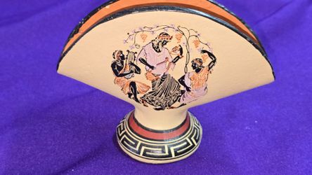 Vintage Greek Ceramic Napkin Holder hand painted small crack see pictures M1B017