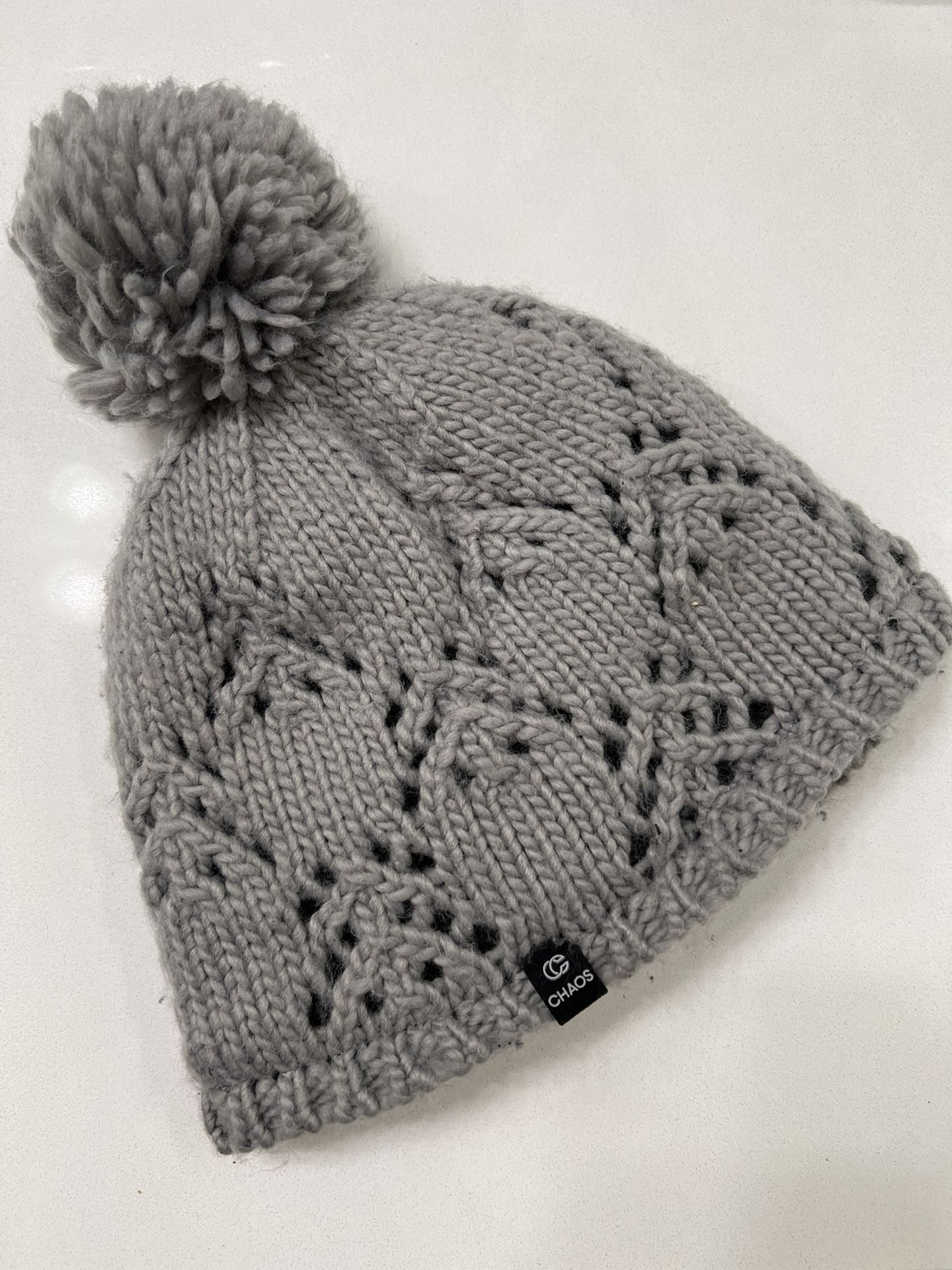 Women’s Grey Chaos Winter Beanie Hat With Pom Pom One Size