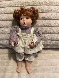 Porcelain Girl Doll with Red Curly Hair