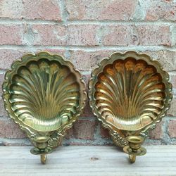 Vintage Brass Shell-Shaped Sconces 