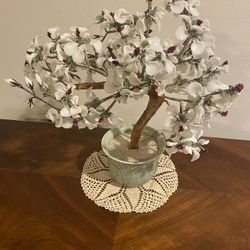 Beautiful Vintage Glass Flower Bonsai Tree. “ Chinese Cherry Blossom Bonsai Tree”