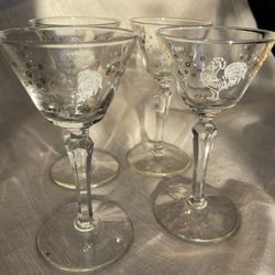 Vintage Libbey Chanticleer Rooster Cocktail Glasses