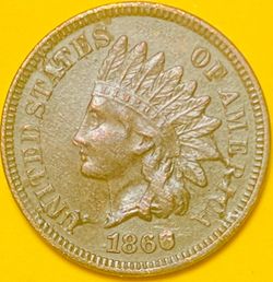 1866 U.S. INDIAN HEAD CENT PENNY 1c COIN (XF-Extra Fine)