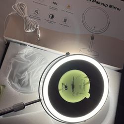 Makeup Mirror with Lights, Height & Brightness Adjustable with 10x Magnification, 8" Rechargeable Double Sided Vanity with 3 Colors Lights