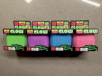 Schylling NeeDoh Nice Cube Glow Lot of 4 Green Purple Blue Pink Solid Squish New