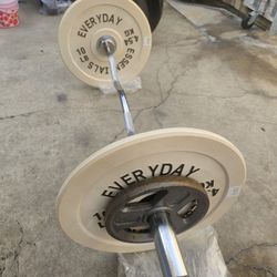 New 4 Ft Olympic Curl Bar With Four 10lbs Weight Plates
