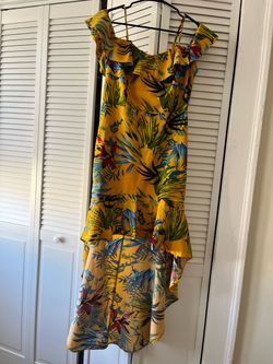 Yellow Tropical Print Ruffle Midi Dress