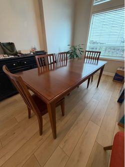 Ethan Allen Solid Wood Dining Table + 6 Chairs