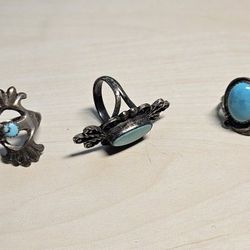 Turquoise And Silver Ring Set
