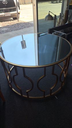 Wide Gold Leaf Round Coffee Table