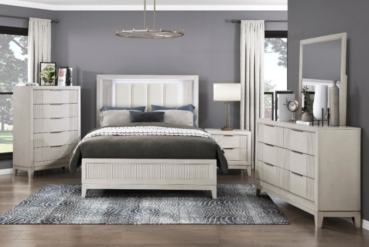 June Promotion Modern accenting w/classic design bedroom set w/LED back-lit