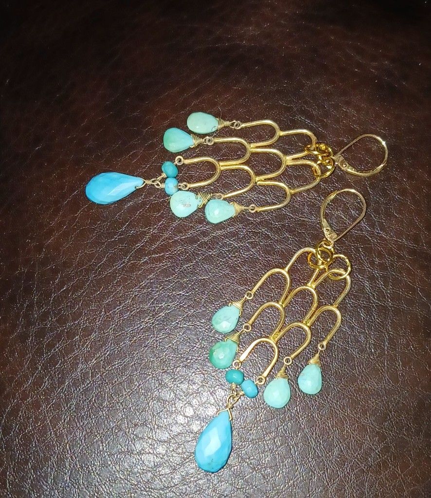 Vintage 70's Gf Turquoise 2.75" Earrings