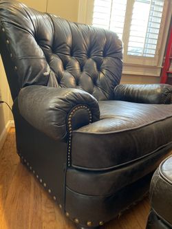 Lane leather tufted chair and ottoman