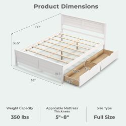 Wooden Bed Frame w/ 2 Storage Drawers & Under-bed Storage White