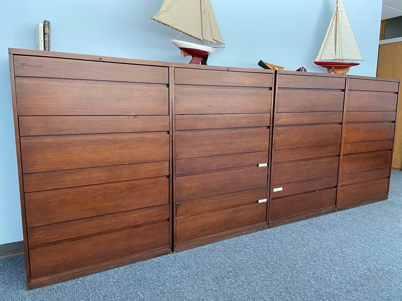4 wood filing cabinets