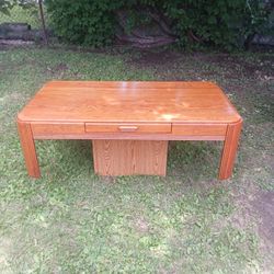 Solid Oak Cocktail Table With Slide Out Tray