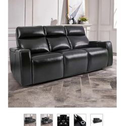 Renaissance Leather Power Reclining Sofa With Drop Down Table